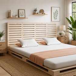 Solid Pine Wood Wall Headboard 156cm in Brown