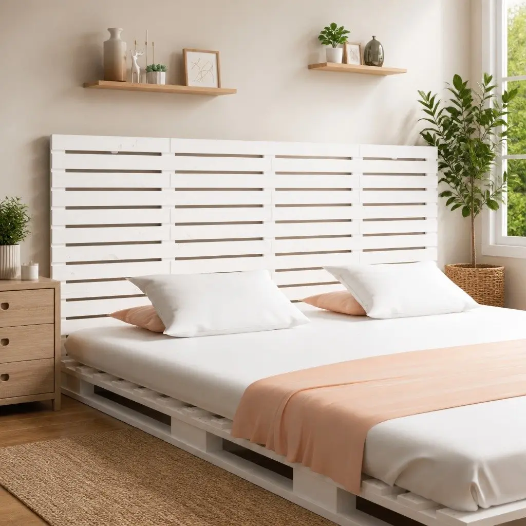White Wall Headboard in Solid Pine for Bedrooms
