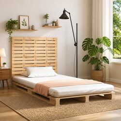 Brown Solid Pine Wall Headboard 141cm for Bedroom