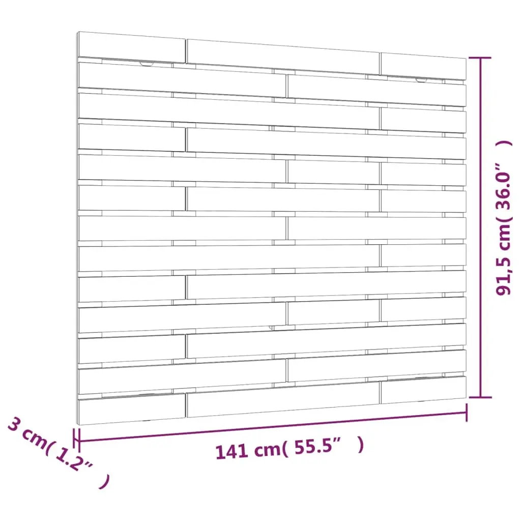 Brown Solid Pine Wall Headboard 141cm for Bedroom