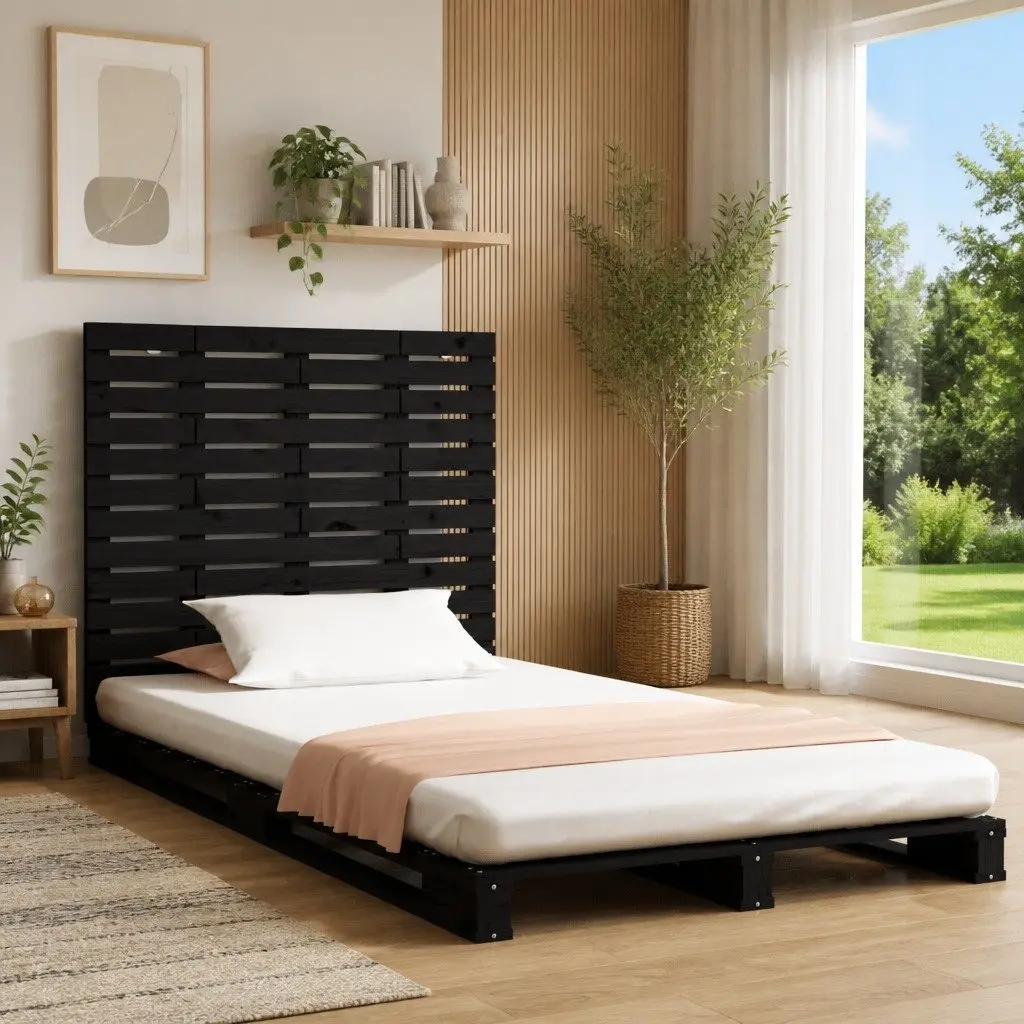 Black Solid Pine Wall Headboard for Bedrooms