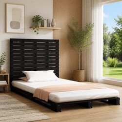 Black Solid Pine Wall Headboard for Bedrooms