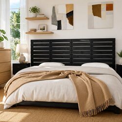 Elegant Black Wall Headboard 186 cm in Solid Pine