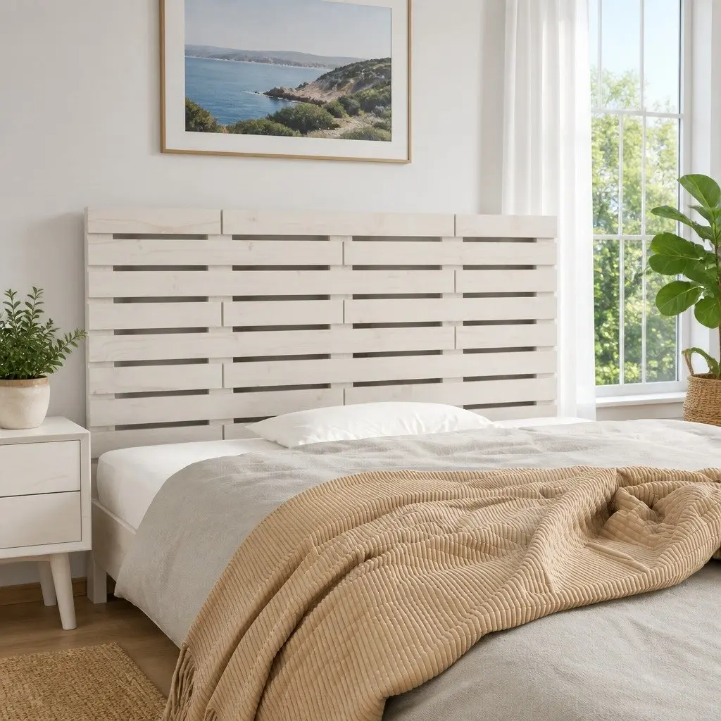 Wall Headboard White 141cm Solid Pine Wood