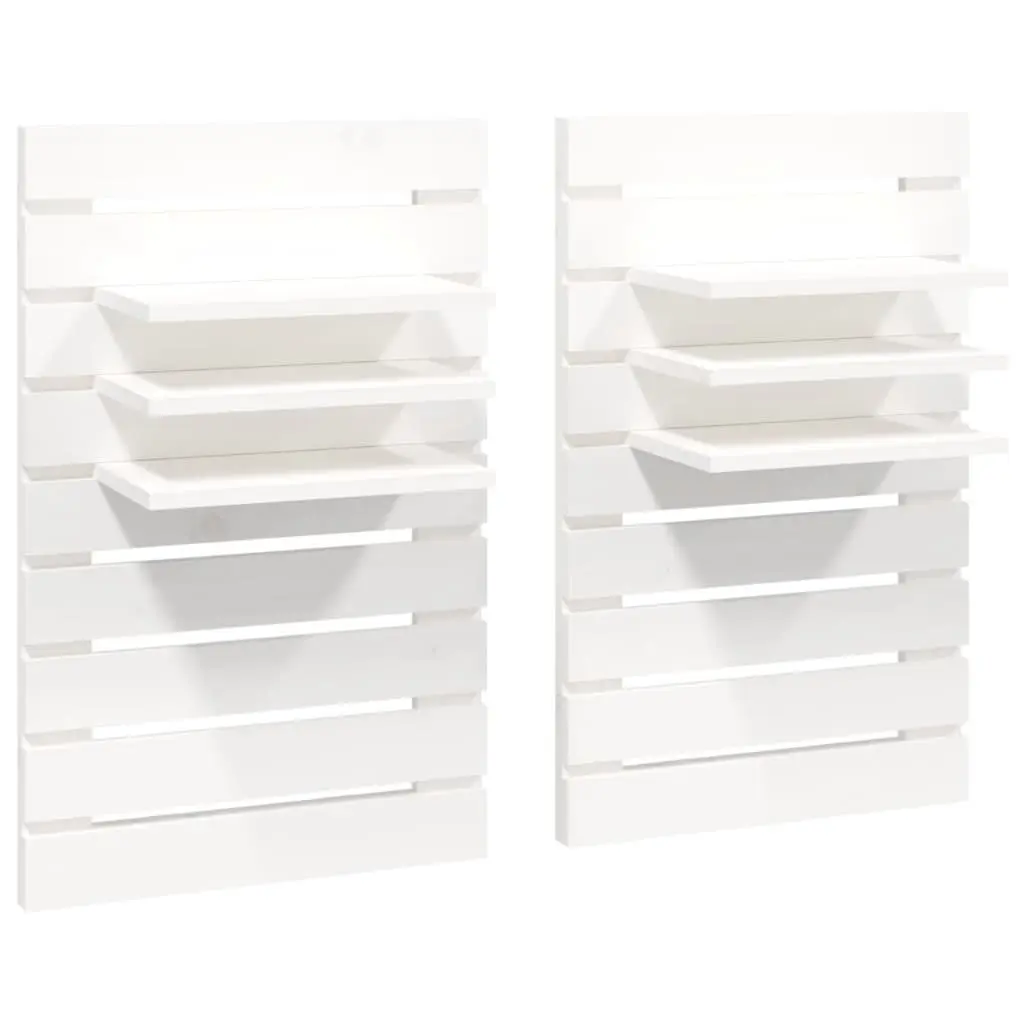 Wall-mounted Bedside Shelves White Solid Pine Wood 2 Piece Storage Display