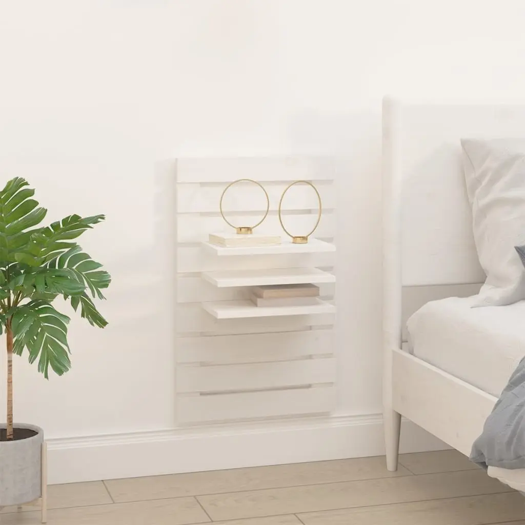 Wall-mounted Bedside Shelves White Solid Pine Wood 2 Piece Storage Display