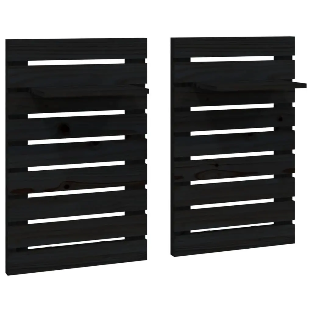 Wall-mounted Bedside Shelves Black Solid Pine Wood 2 Piece Storage Display