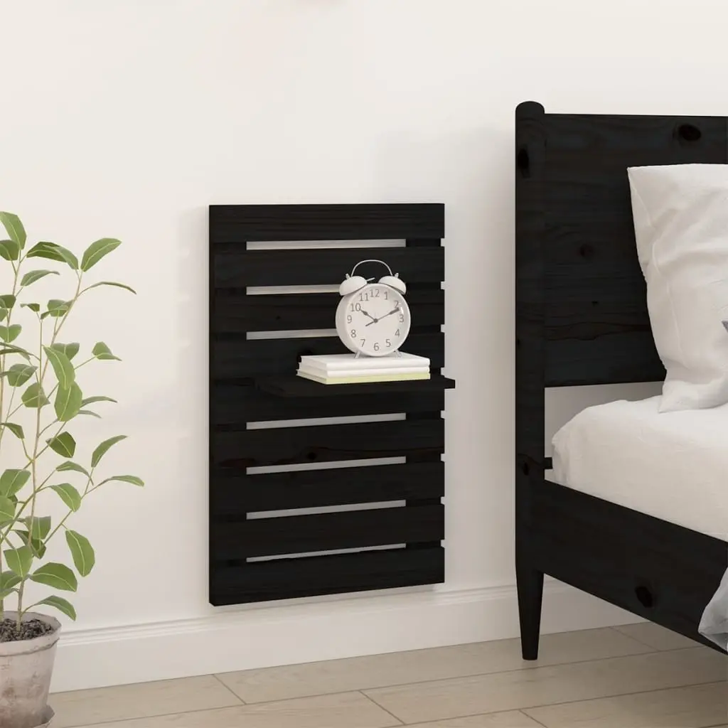 Wall-mounted Bedside Shelves Black Solid Pine Wood 2 Piece Storage Display