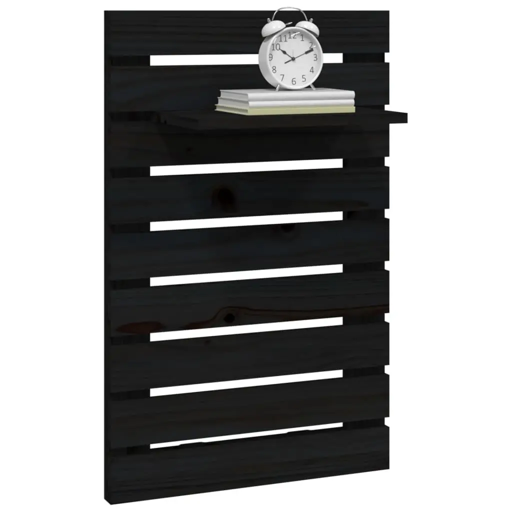 Wall-mounted Bedside Shelves Black Solid Pine Wood 2 Piece Storage Display