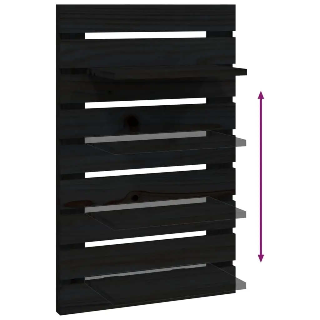 Wall-mounted Bedside Shelves Black Solid Pine Wood 2 Piece Storage Display