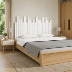 White Slat Design Wall Headboard 140cm Pine Wood