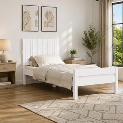 Elegant White Wall Mounted Headboard in Solid Pine