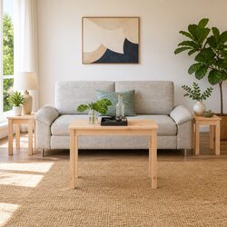 Set of 3 Cozy Nesting Tables in Brown Pine Wood