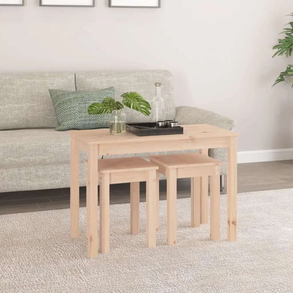 Nesting Tables Set of 3 Pine Wood Brown Side End Tables Living Room Bedroom