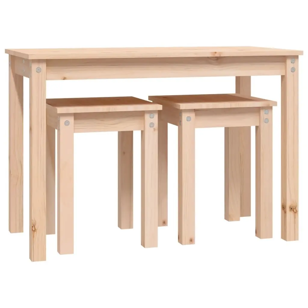 Nesting Tables Set of 3 Pine Wood Brown Side End Tables Living Room Bedroom