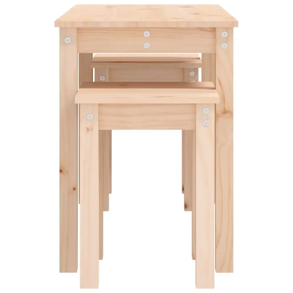 Nesting Tables Set of 3 Pine Wood Brown Side End Tables Living Room Bedroom