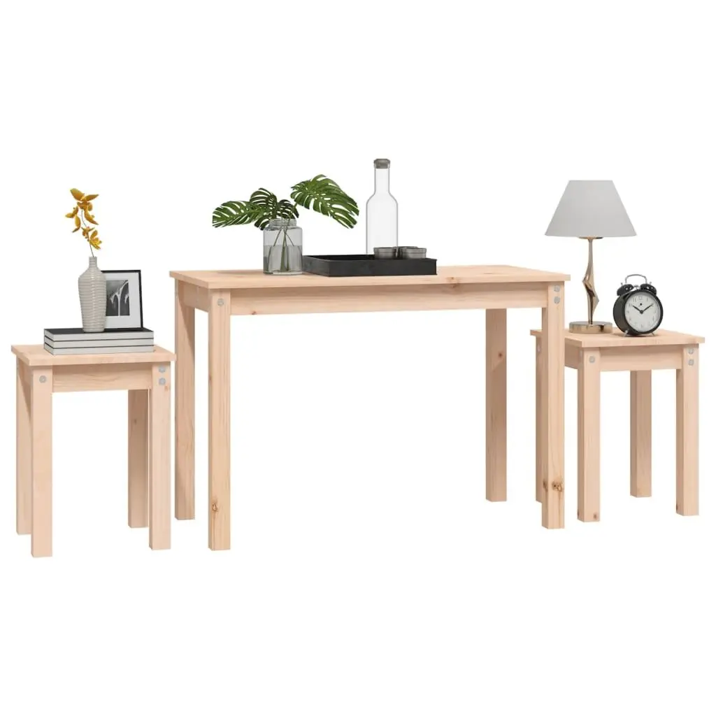 Nesting Tables Set of 3 Pine Wood Brown Side End Tables Living Room Bedroom