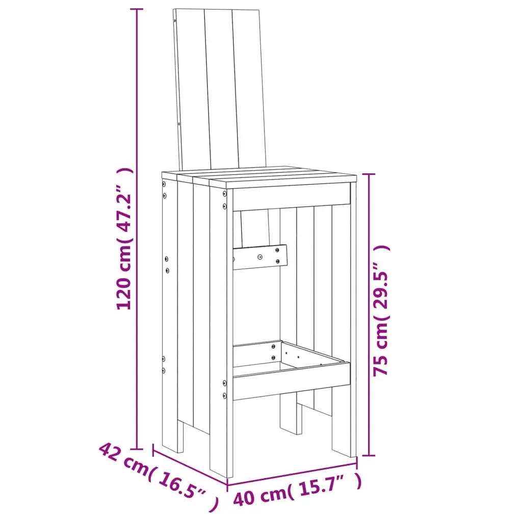 Bar Stools White Rustic 75 cm Solid Pine Wood 2 Piece