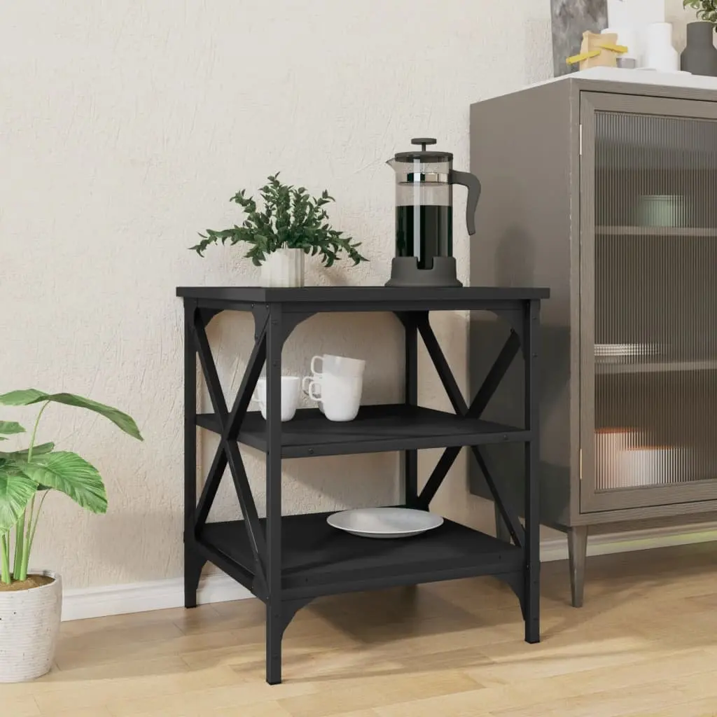 Engineered Wood Side Table Black Accent Storage Living Room 40cm x 42cm x 50cm