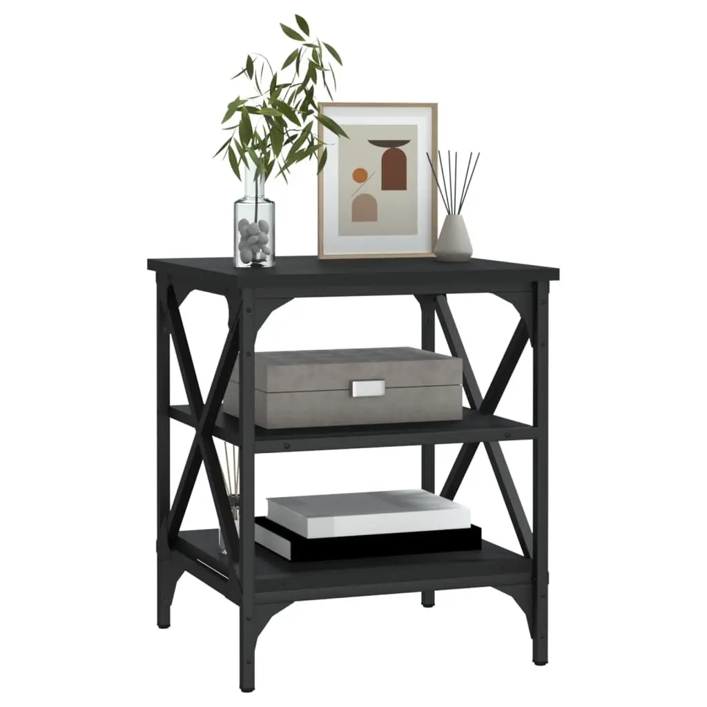 Engineered Wood Side Table Black Accent Storage Living Room 40cm x 42cm x 50cm