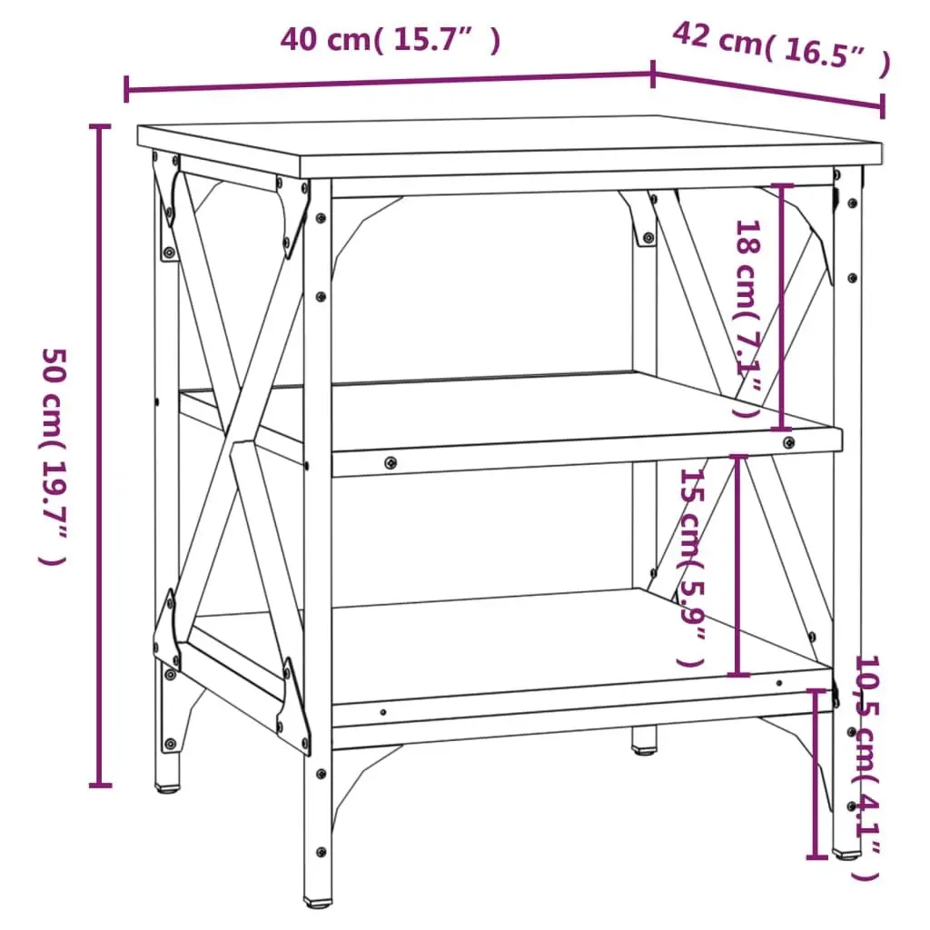 Engineered Wood Side Table Black Accent Storage Living Room 40cm x 42cm x 50cm