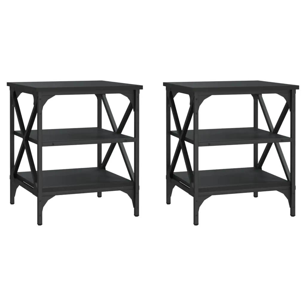 End Tables Industrial Style Black 40x42x50cm Engineered Wood and Steel Frame 2 Piece Storage Side Tables