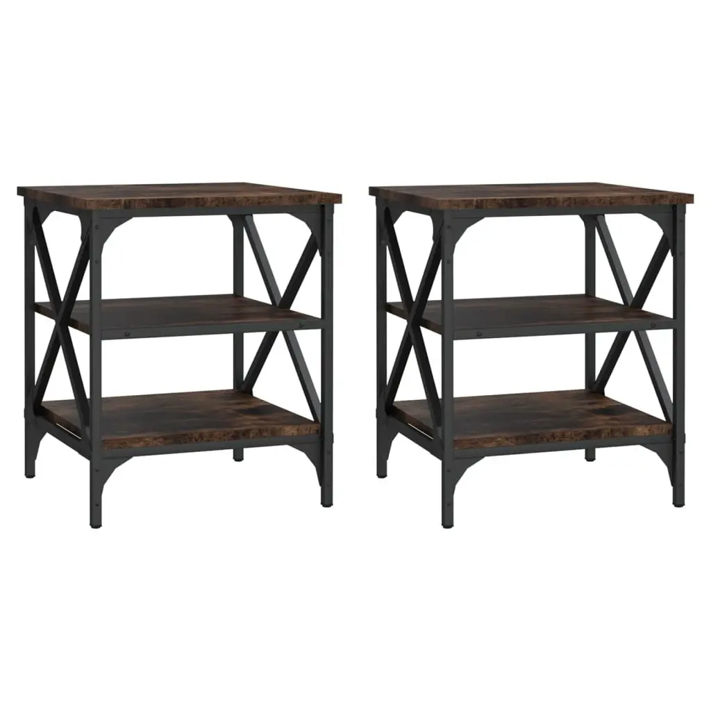 End Tables 2 pcs Brown Industrial Side Table Engineered Wood Storage Furniture