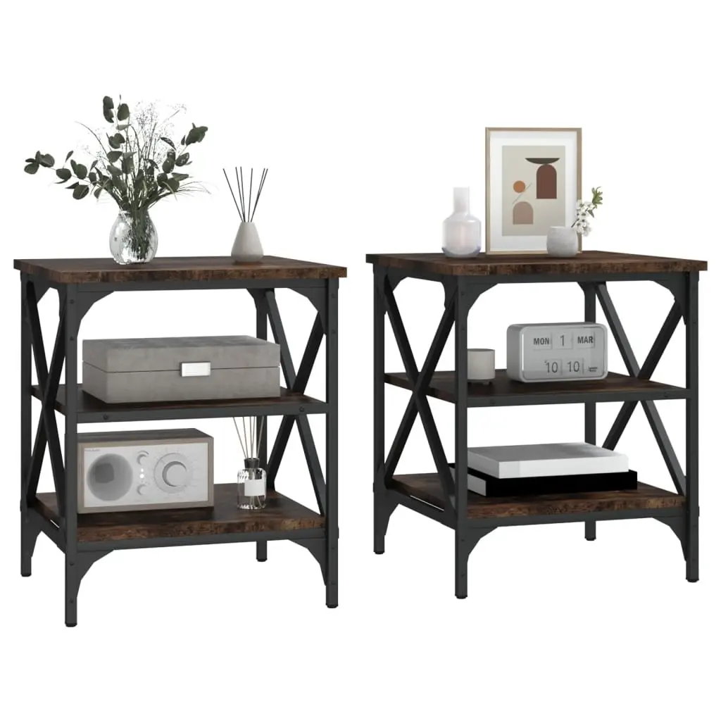 End Tables 2 pcs Brown Industrial Side Table Engineered Wood Storage Furniture