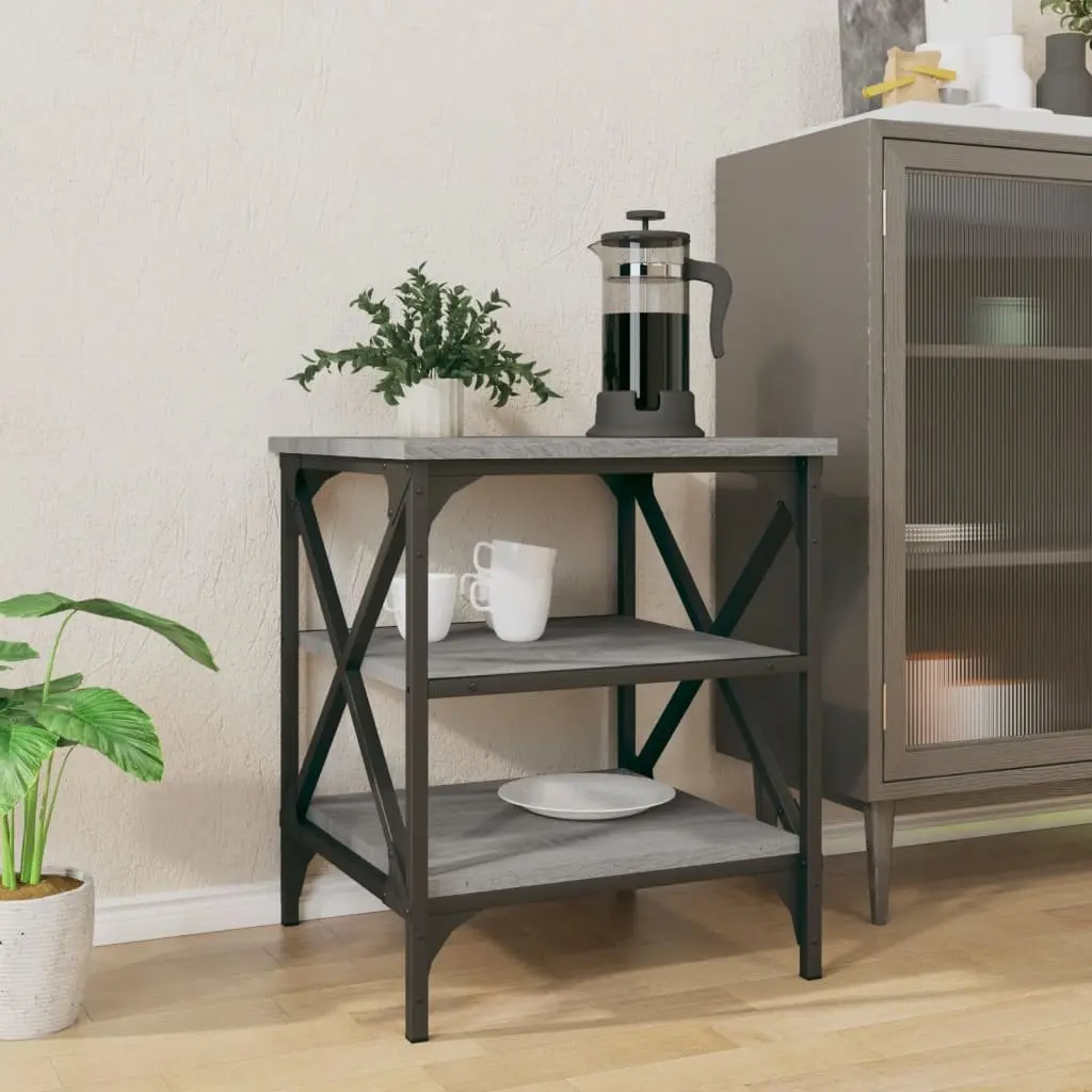 End Table Grey Engineered Wood Steel Frame Storage Accent Furniture