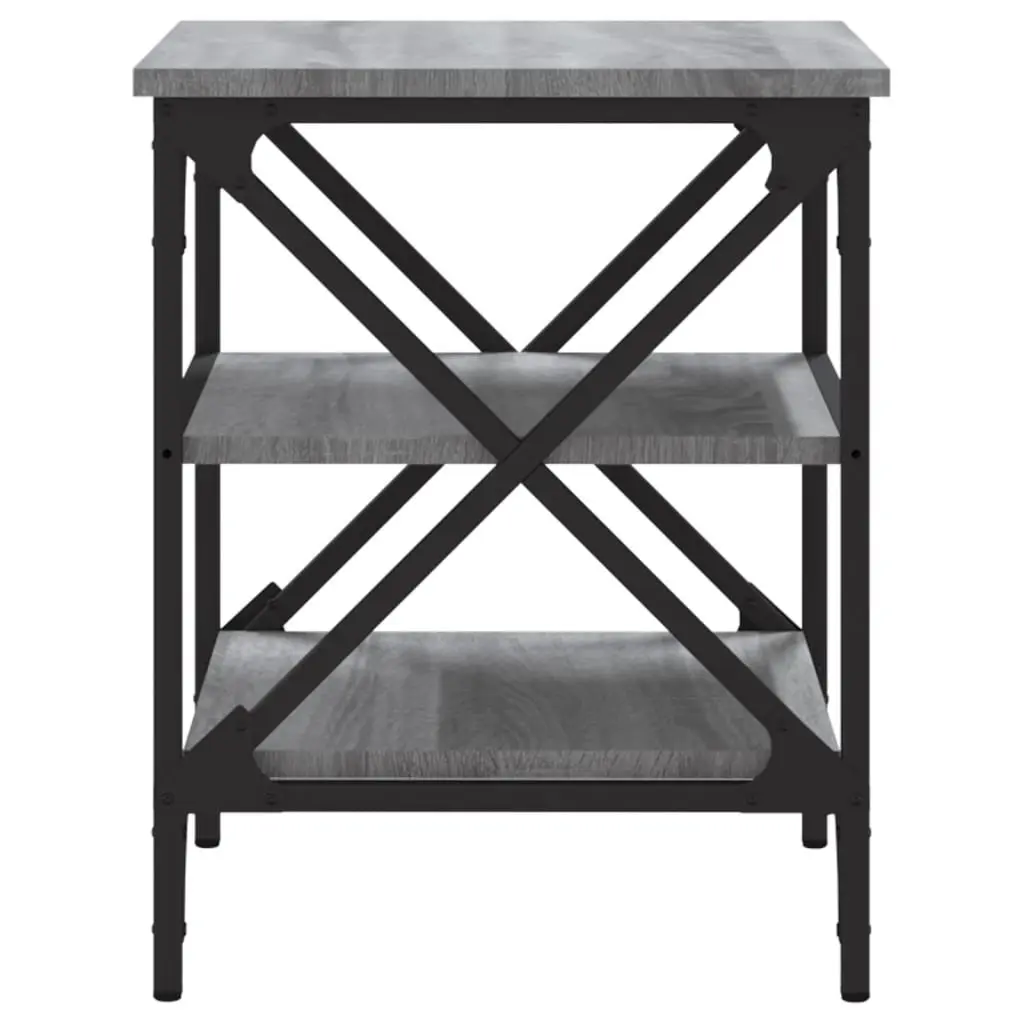 End Table Grey Engineered Wood Steel Frame Storage Accent Furniture