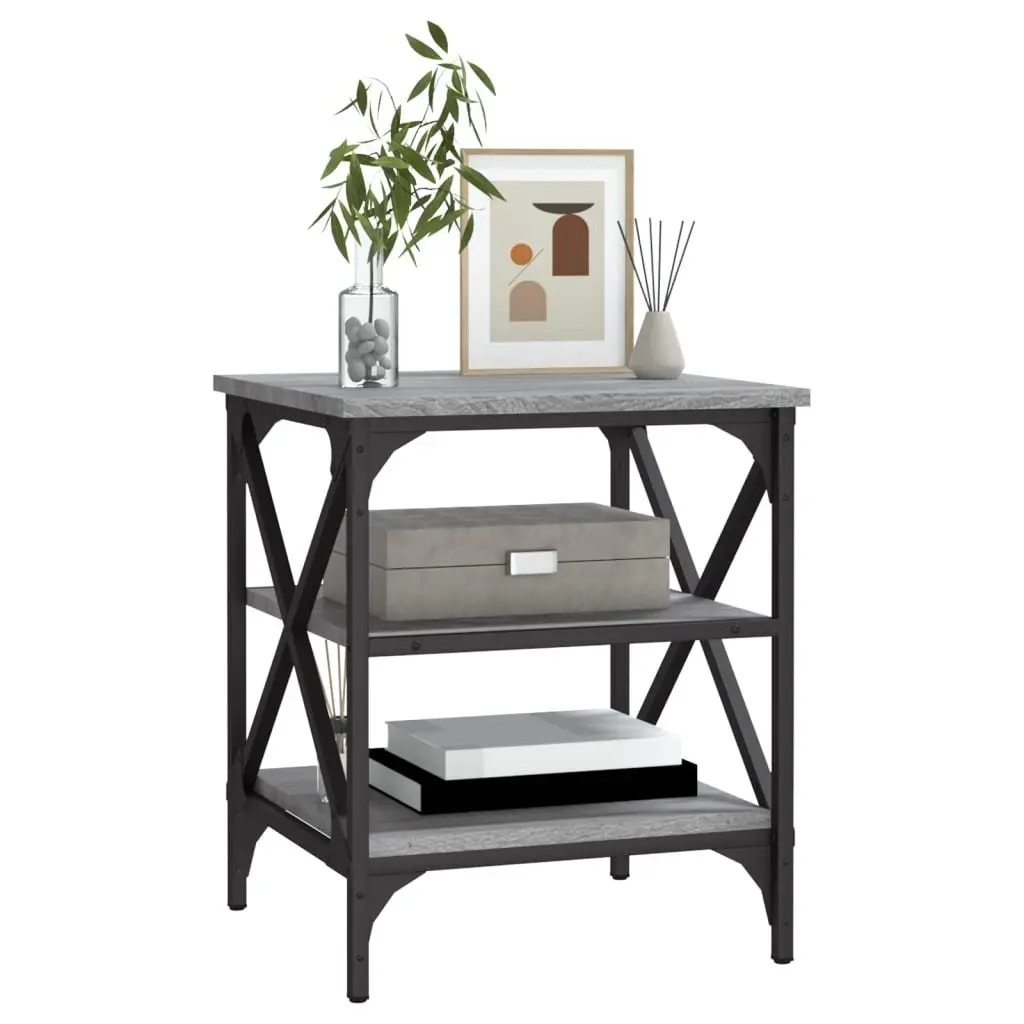 End Table Grey Engineered Wood Steel Frame Storage Accent Furniture