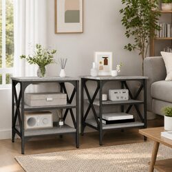 Set of 2 Grey Engineered Wood End Tables