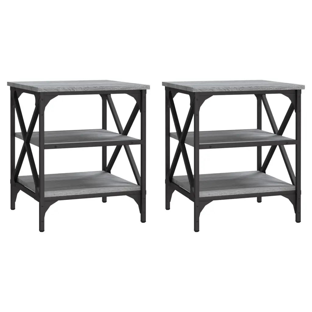 End Tables 2 pcs Grey Engineered Wood Side Table Storage Accent Furniture