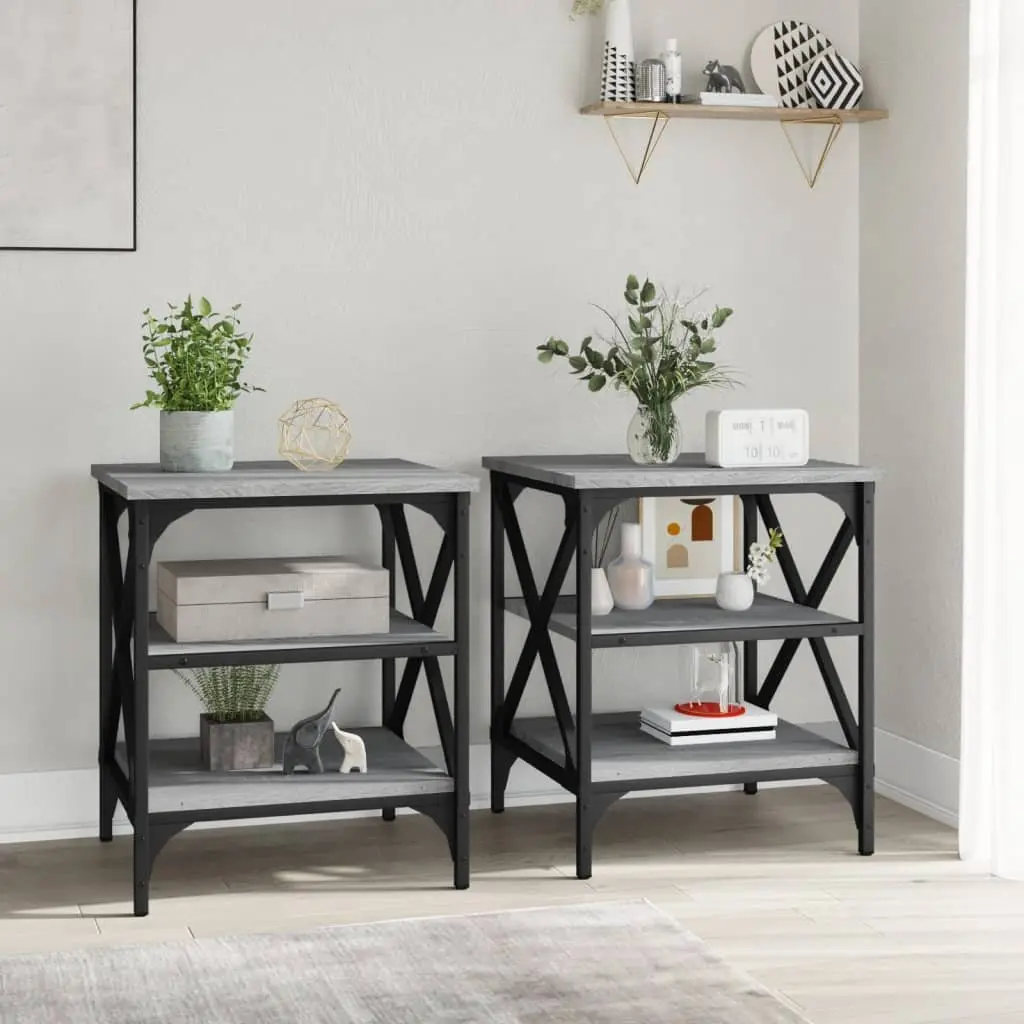 End Tables 2 pcs Grey Engineered Wood Side Table Storage Accent Furniture