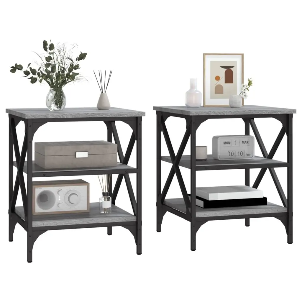 End Tables 2 pcs Grey Engineered Wood Side Table Storage Accent Furniture