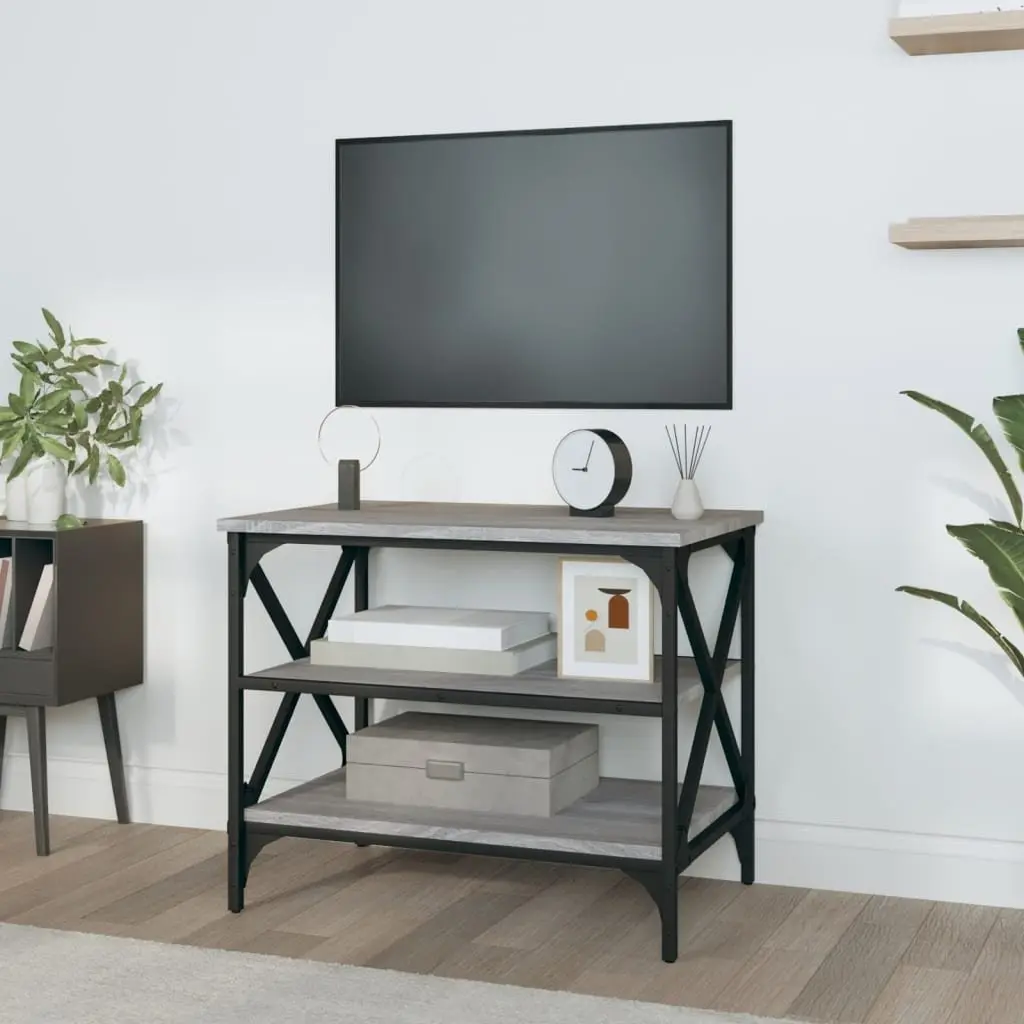 TV Cabinet Grey Sonoma 60x40x50cm Engineered Wood Iron Frame Media Storage End Table