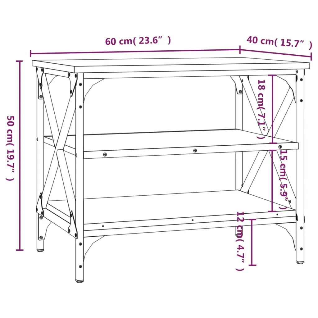 TV Cabinet Grey Sonoma 60x40x50cm Engineered Wood Iron Frame Media Storage End Table