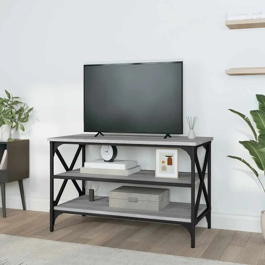 TV Cabinet Grey Sonoma Engineered Wood Media Storage Unit Industrial Design End