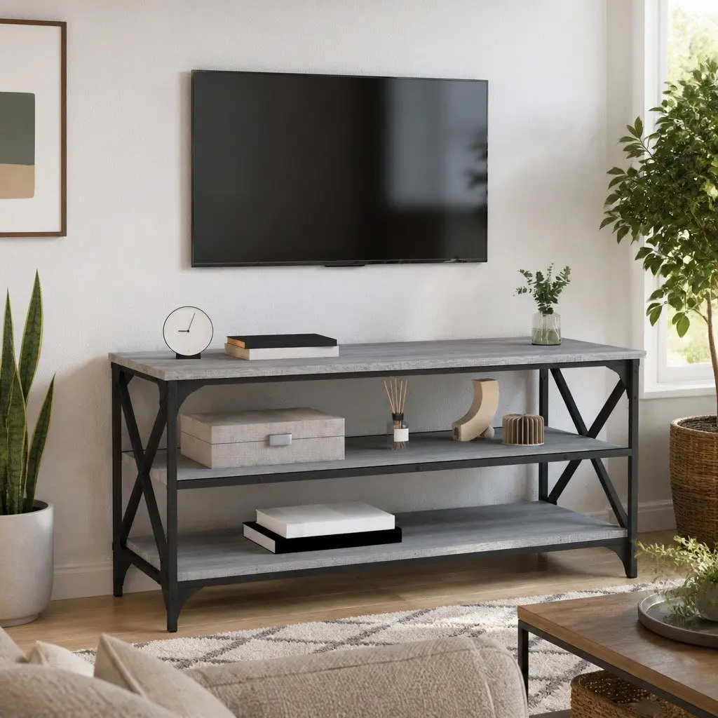 Industrial Style Grey TV Cabinet for Media Storage