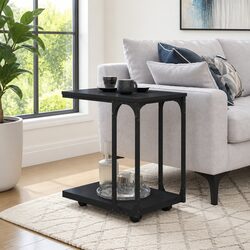 C-Shape Black End Table with Wheels for Easy Storage