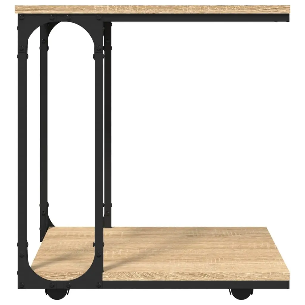 End Table C-Shape Brown Engineered Wood with Wheels Storage Accent Side Table