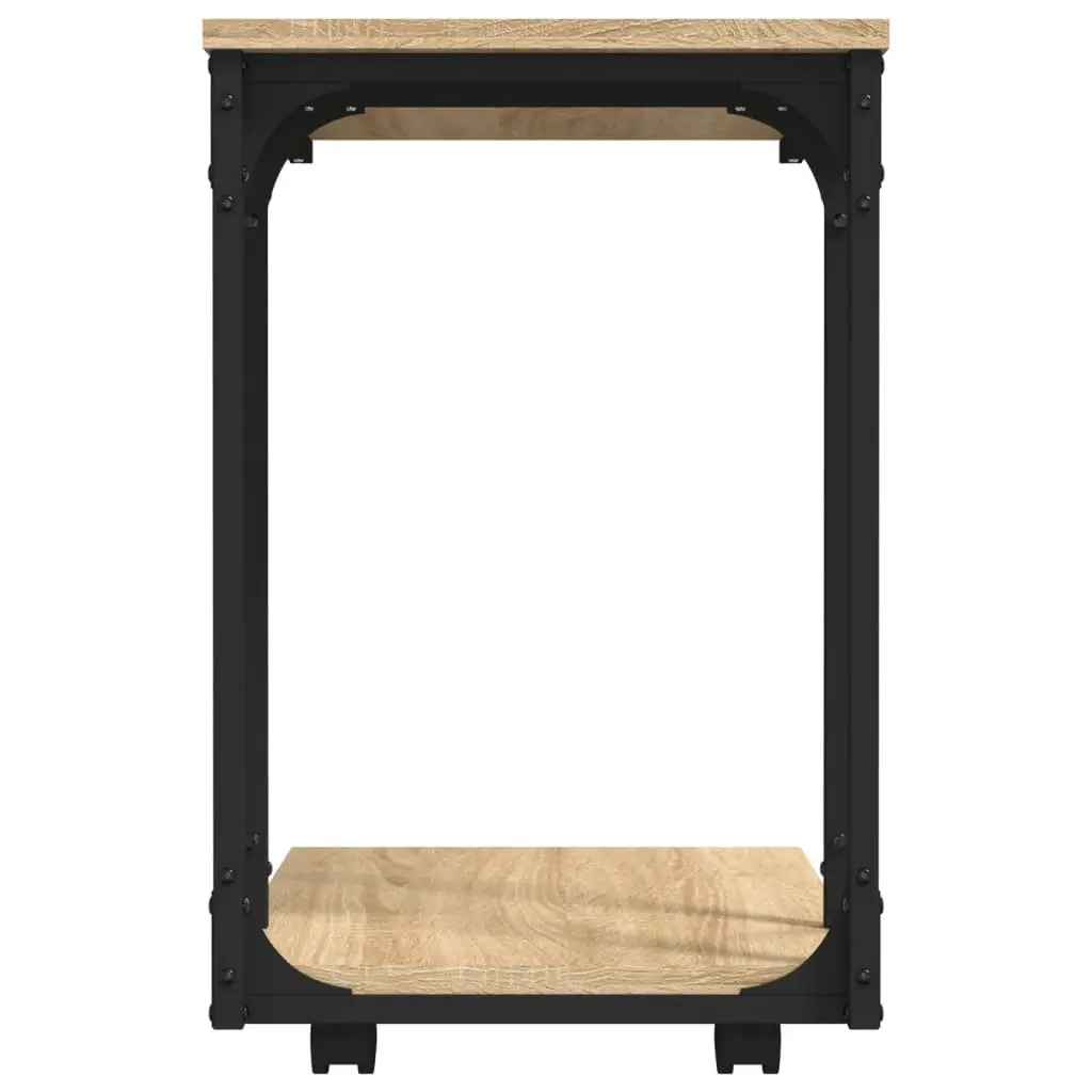 End Table C-Shape Brown Engineered Wood with Wheels Storage Accent Side Table