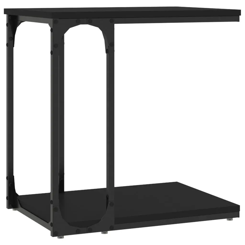 End Table C-Shape Black Engineered Wood Steel Frame