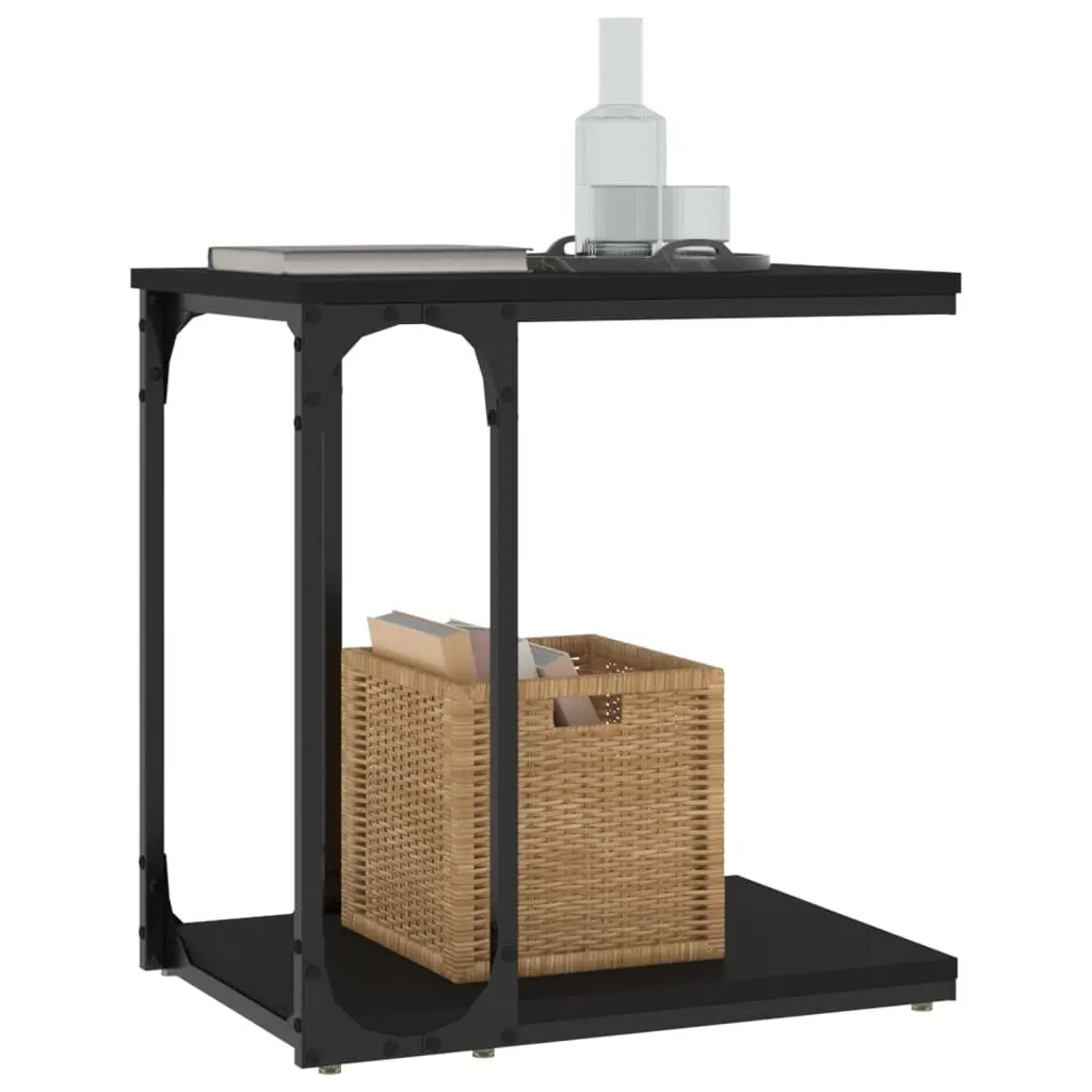 End Table C-Shape Black Engineered Wood Steel Frame