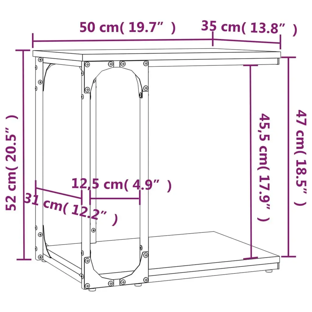 End Table C-Shape Black Engineered Wood Steel Frame