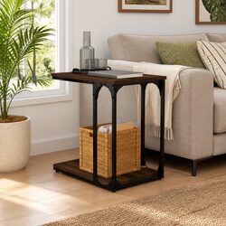 Brown Oak End Table with Storage 50x35x52cm