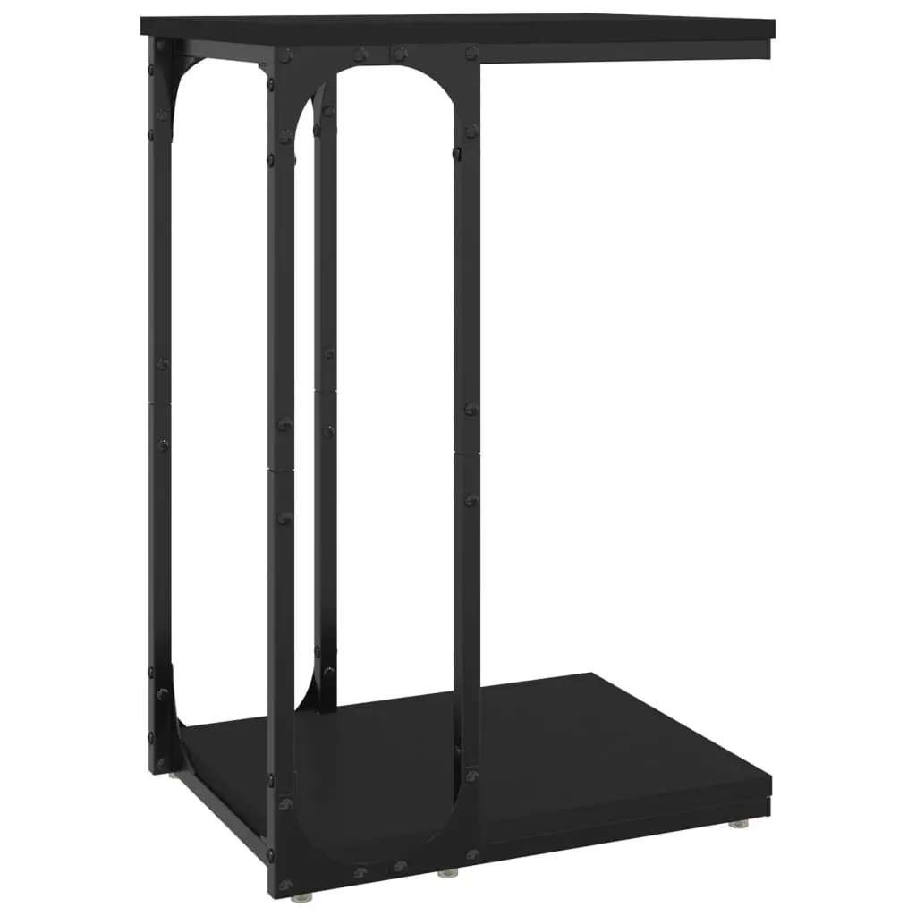 C-Shape Black End Table Engineered Wood Accent Table Living Room Storage