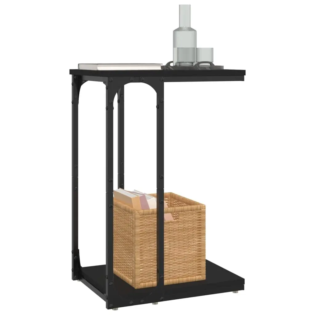 C-Shape Black End Table Engineered Wood Accent Table Living Room Storage
