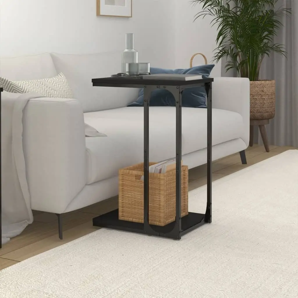 C-Shape Black End Table Engineered Wood Accent Table Living Room Storage