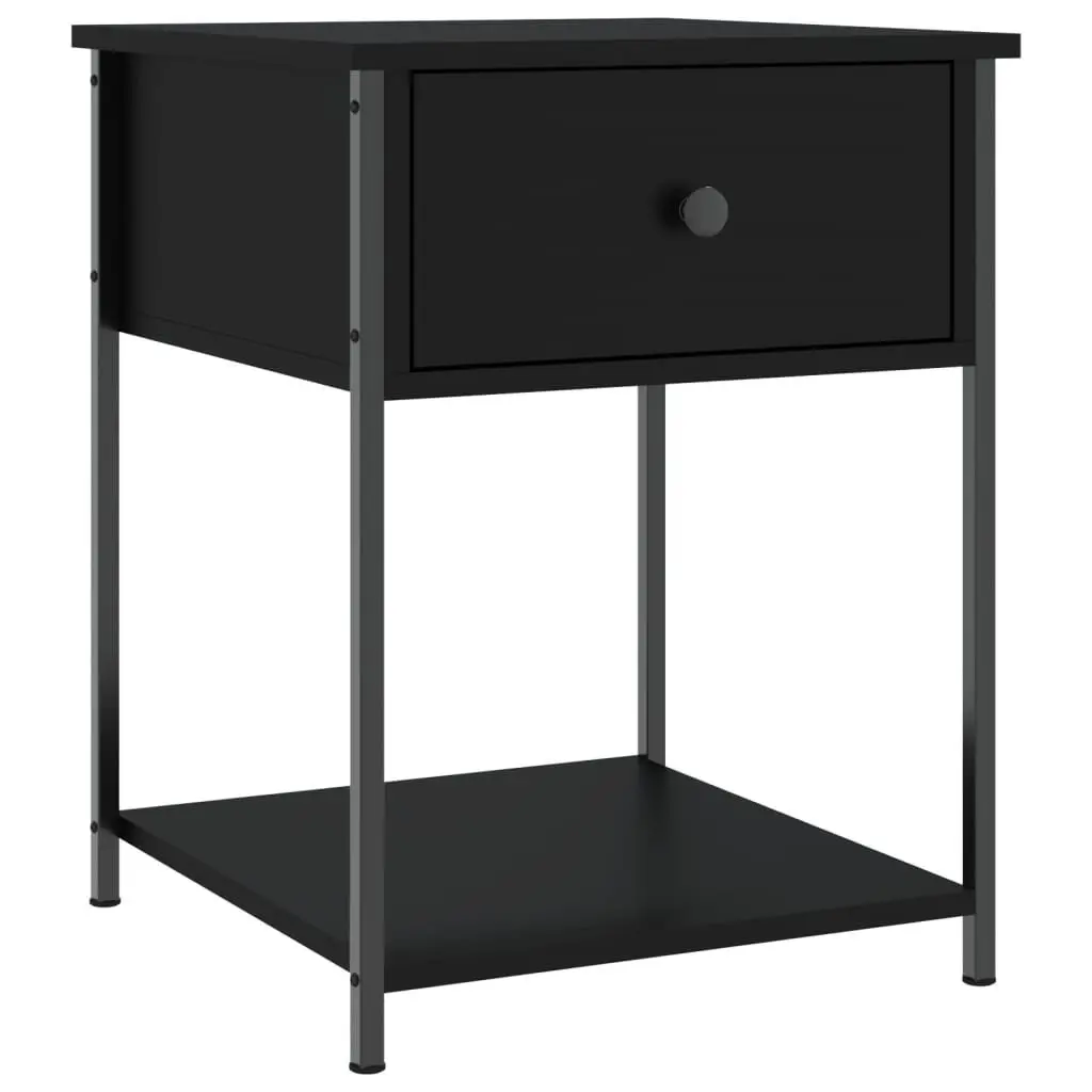 Bedside Table Black 44x45x58cm Engineered Wood Metal Frame Nightstand Storage Furniture